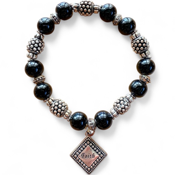 Onyx Bead Spiritual Stretch Bracelet - Picture 1 of 5